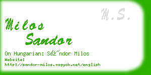 milos sandor business card